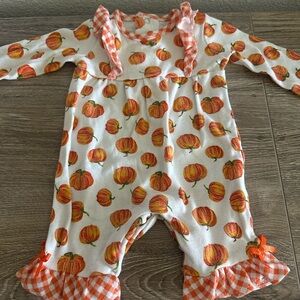 Baby Essentials White Romper with Orange Pumpkin Print